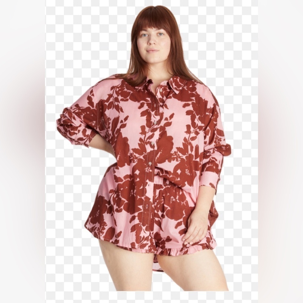 Tanya Taylor blouse shorts set 1X Floral Button Top & Ruffle summer resort